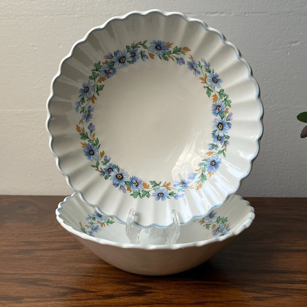 J&G Meakin England Classic White 2 Cereal Bowls 6.5" Ironstone Blue Flower